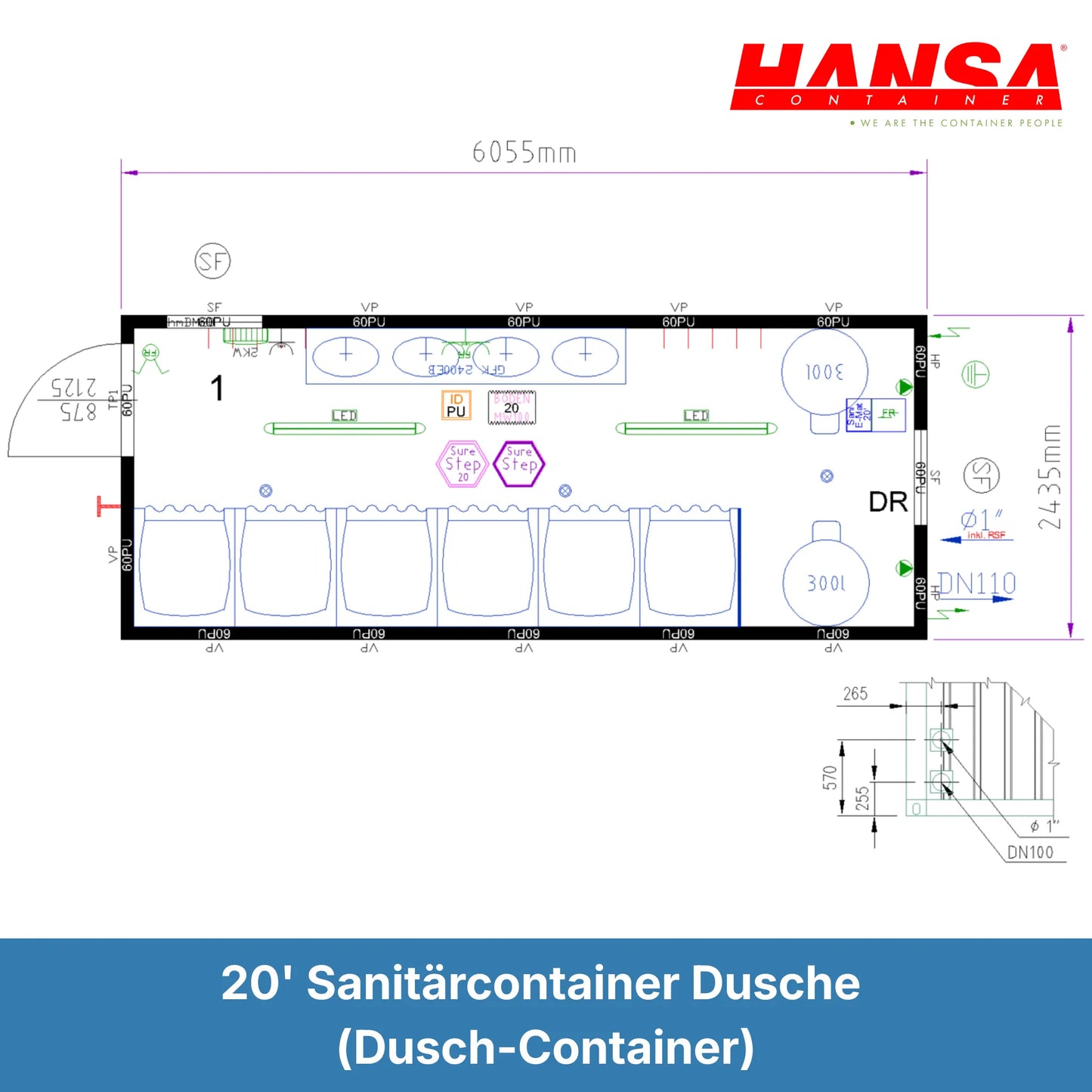 20’ Sanitärcontainer Dusche (Duschcontainer)