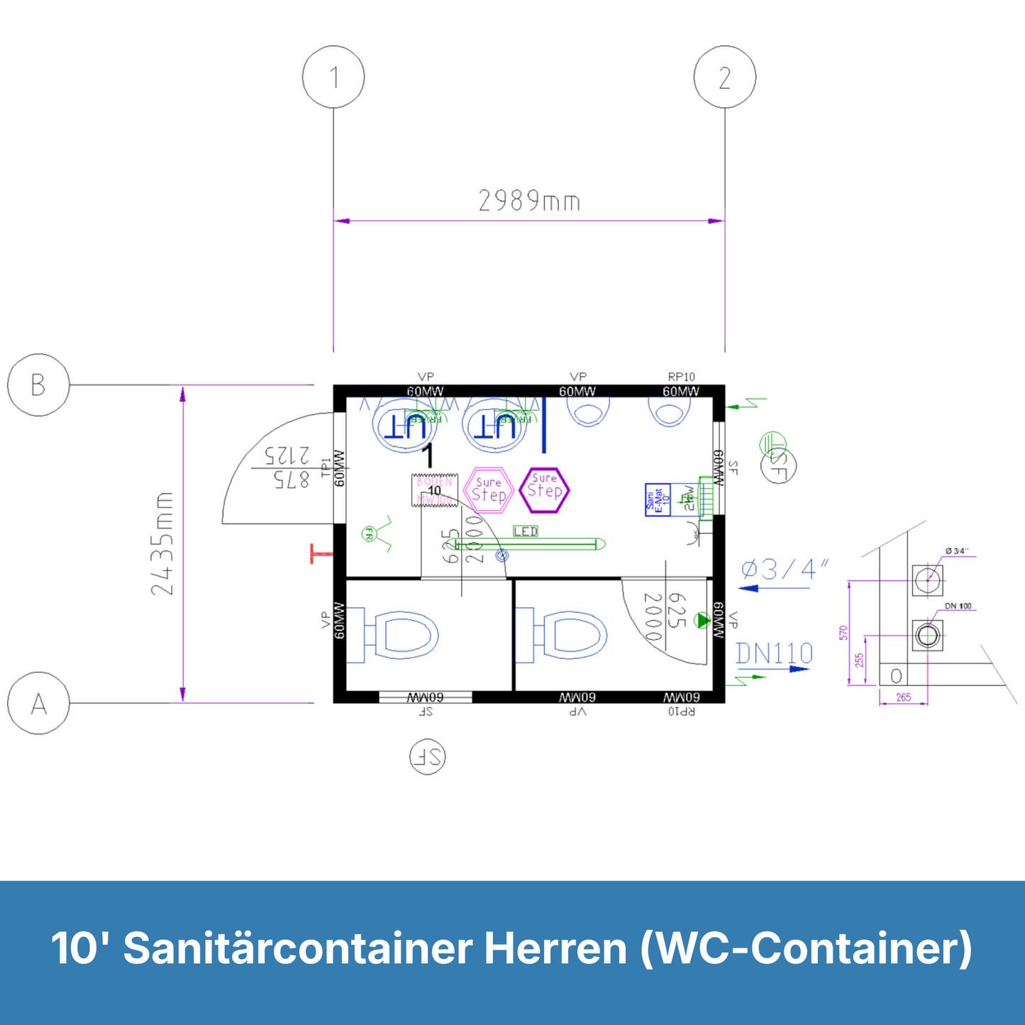 10’ Sanitärcontainer Herren (WC-Container)