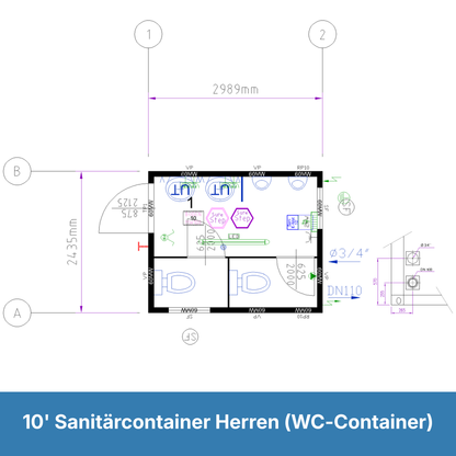 10’ Sanitärcontainer Herren (WC-Container)