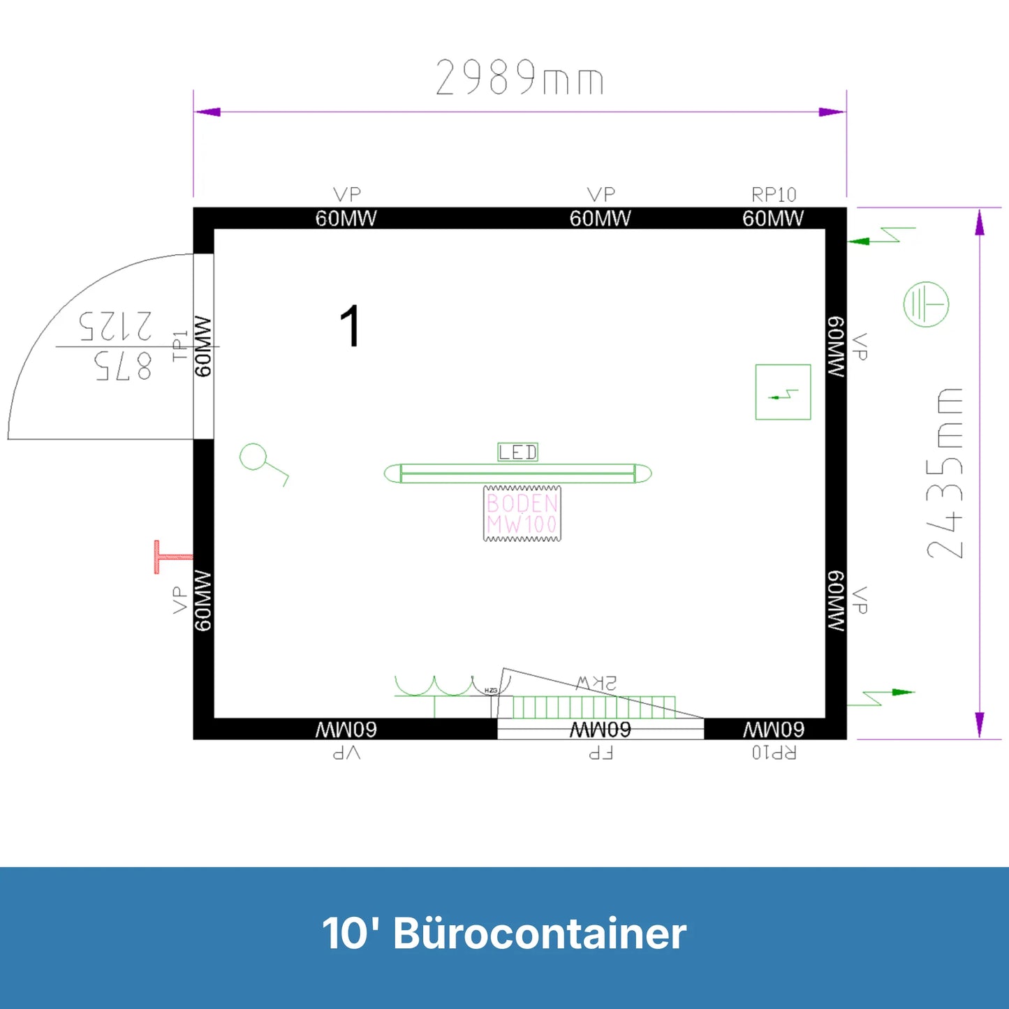 Grundriss eines 10ft Bürocontainers