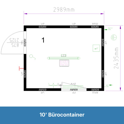 Grundriss eines 10ft Bürocontainers