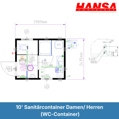 10' Sanitärcontainer Dusche (WC + Duschkabine)