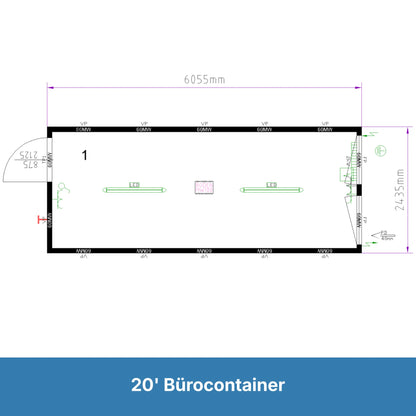 Grundriss eines 20ft Bürocontainers von Hansa Container