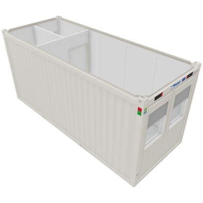 20ft Bürocontainer mit integrierter Toilette in Weiß