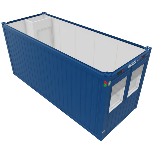 20ft Bürocontainer mit Windfang in Blau