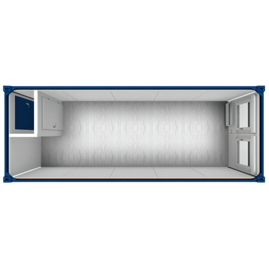 Draufsicht eines 20ft Bürocontainers mit Windfang