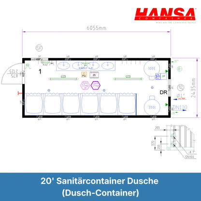 20’ Sanitärcontainer Dusche (Duschcontainer)