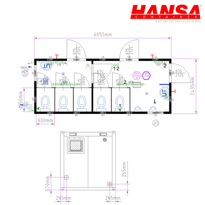 20' Sanitärcontainer Damen/Herren (WC-Container)