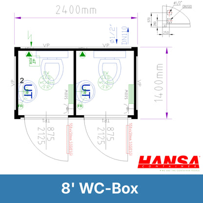 8' Duo WC-Box - Sanitärcontainer