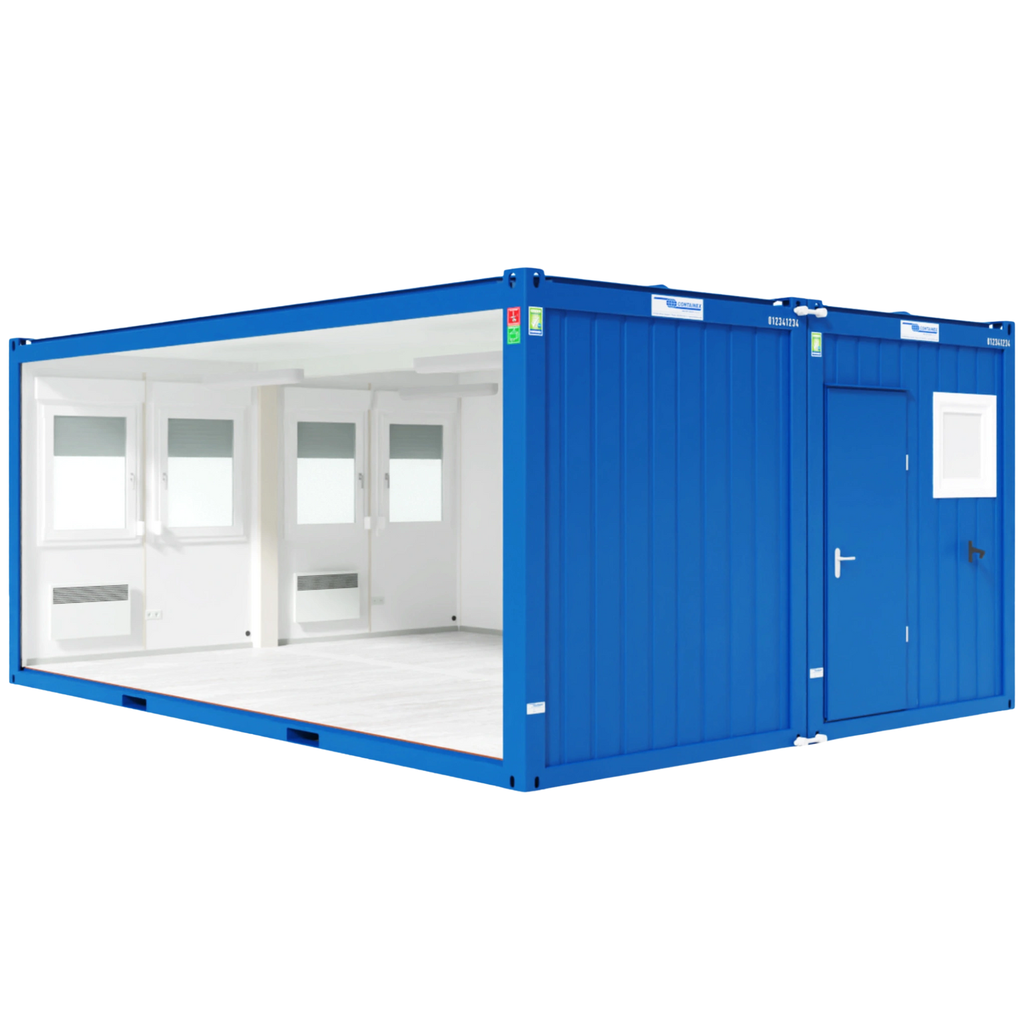 Blauer Bürocontainer als Duoanlage für Baustellen oder Gewerbe