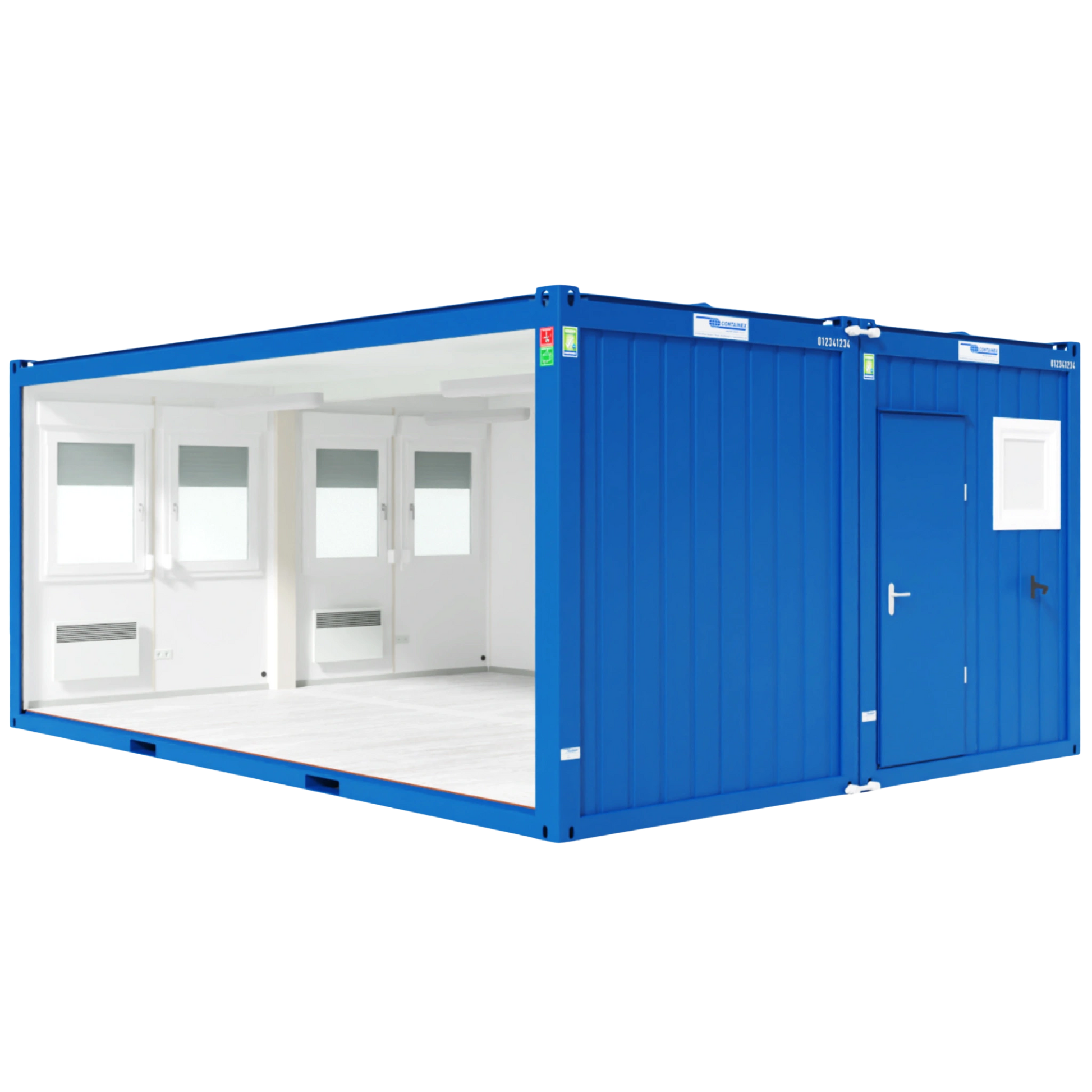Blauer Bürocontainer als Duoanlage für Baustellen oder Gewerbe