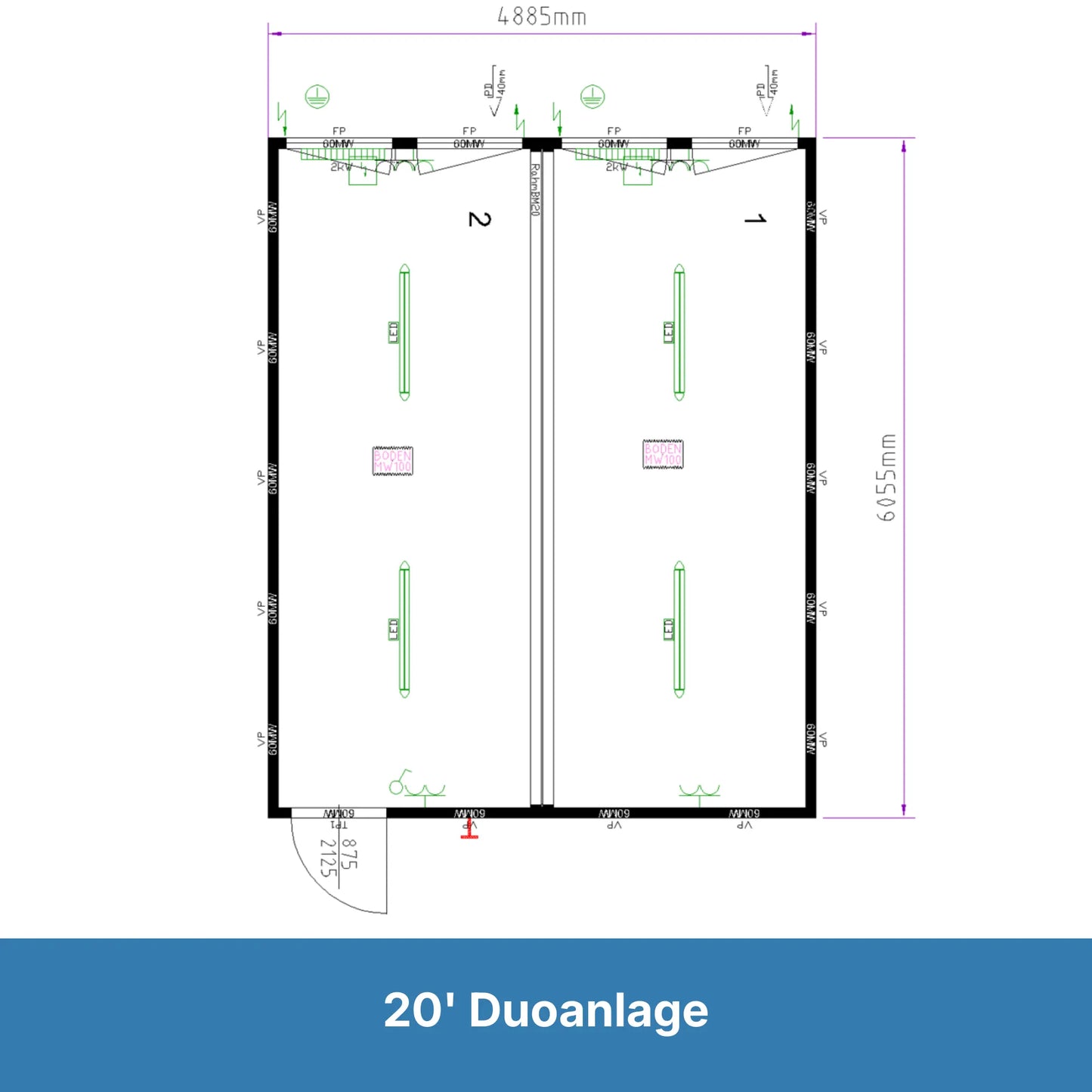 Grundrissplan einer zweiteiligen Bürocontaineranlage