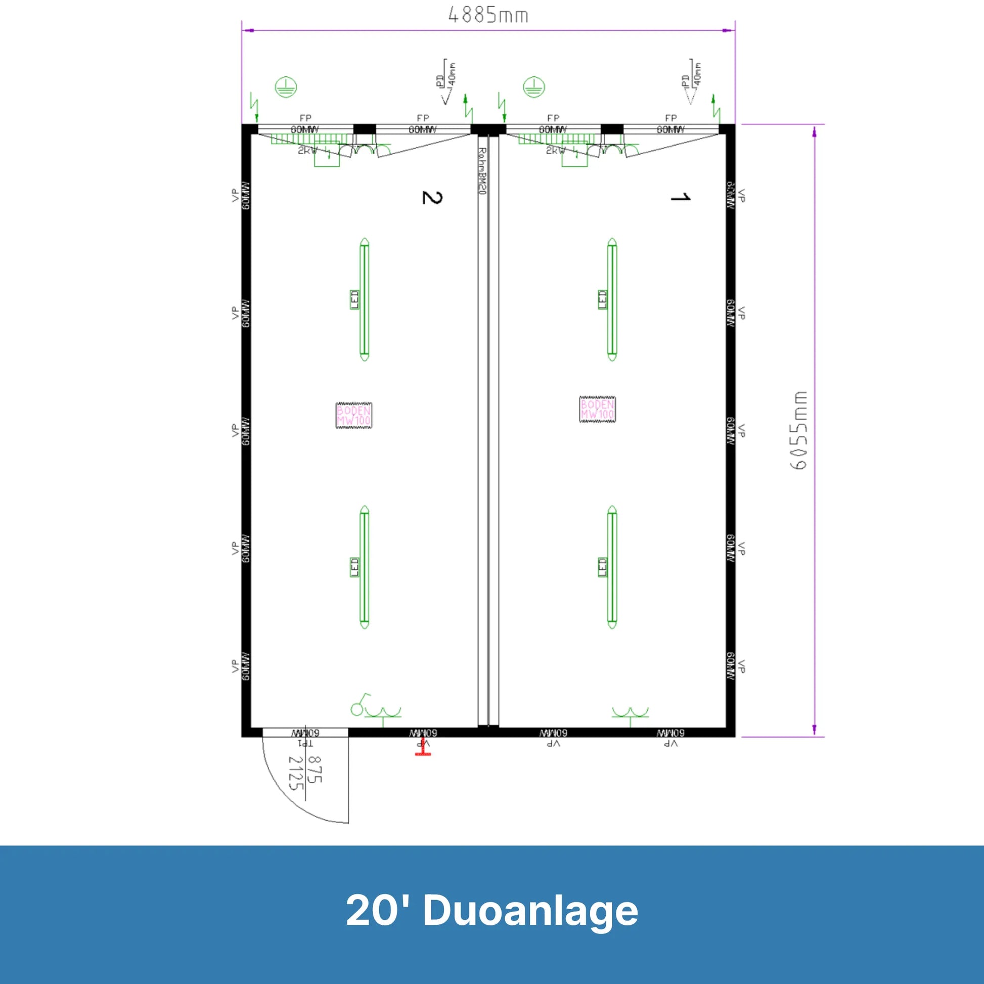 Grundrissplan einer zweiteiligen Bürocontaineranlage