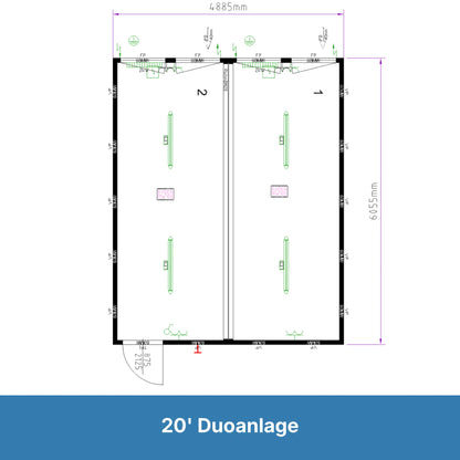 Grundrissplan einer zweiteiligen Bürocontaineranlage