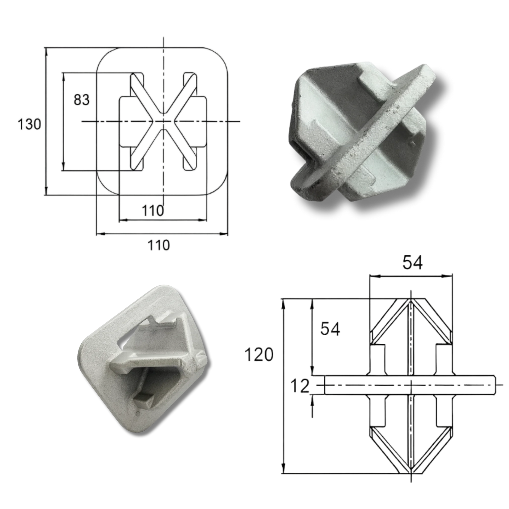 Technische Details eines horizontalen Stacking Cones für Container