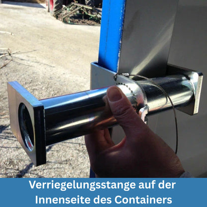 Montierte Verriegelungsstange eines Containers mit Amloxx Schloss